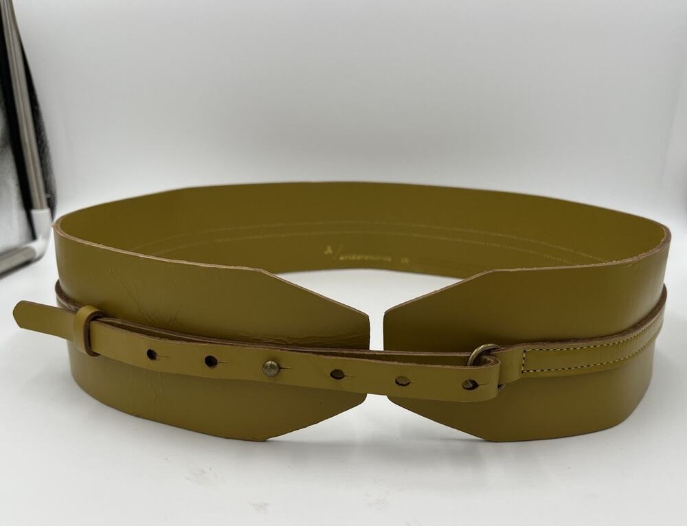 By Anthropologie wide leather corset cinch belt Plus size 1X Gold Yellow Boho